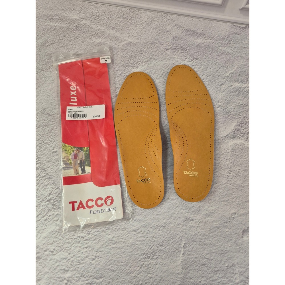 Tacco Footcare Luxe Leather Shoe Insoles Women 7 Tan Perforated Cushioned 650F